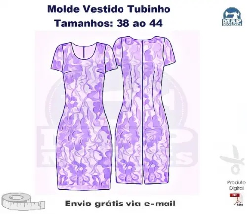 Molde Modelagem Vestido Tubinho Com Mangas em PDF
