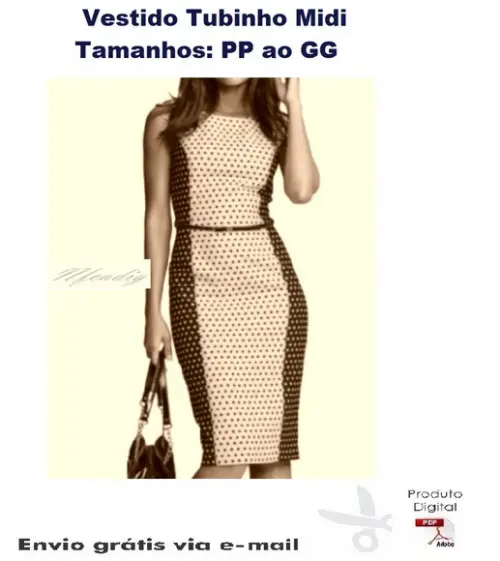 Molde Modelagem Vestido Tubinho Midi PP ao GG #273