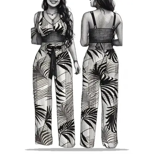 Molde para Costura em pdf Conj Calça e Cropped Alça P ao Xxg
