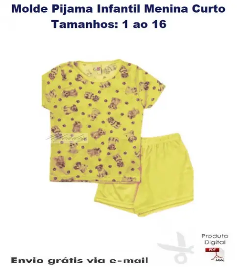 Molde Pijama Infantil Menina Curto Separados #261
