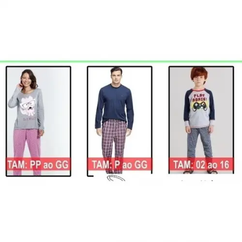 Molde Pijama Inverno Fem Masc e Infantil