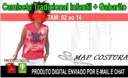 Molde Regata Infantil Gola V + Gabarito Sublimação