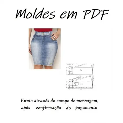 Molde Saia Jeans 34 ao 44 c/ Cós em pdf e Corel- Envio Email