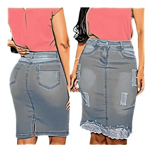 Molde Saia Jeans Midi com Babado na Frente P ao Gg
