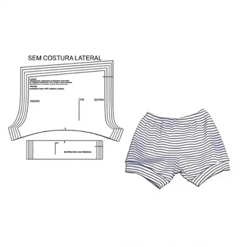 Molde Short Bebê com Punho, Modelagem sem Costura Lateral