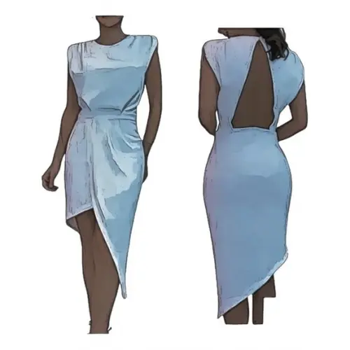 Molde Vestido Decote nas Costas Saia Assimetrica P ao Gg