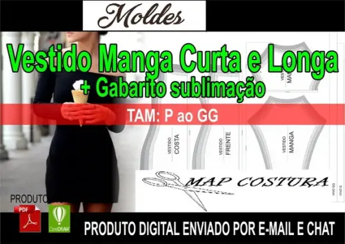 Molde Vestido Longo Manga Curta e Long + Gabarito Sublimação
