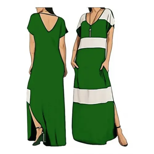 Molde Vestido Longo Soltinho Listrado com Fenda 36 ao 50