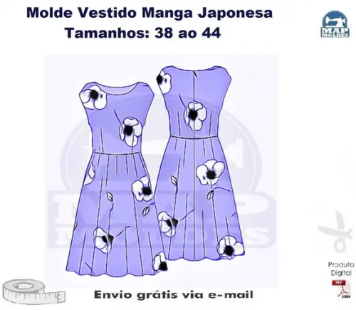 Molde Vestido Manga Japonesa com Bolsos 38 ao 44