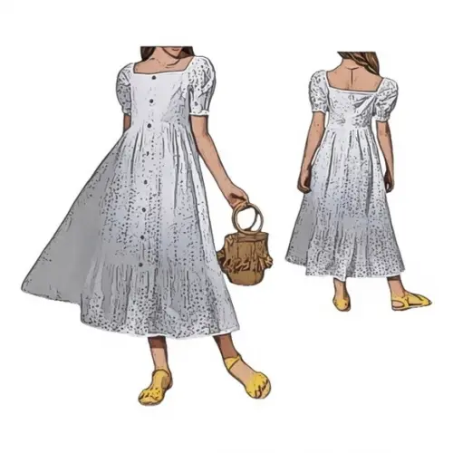 Molde Vestido Midi Infantil Manga Bufante 2 a 14 Anos