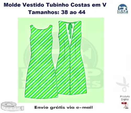 Molde Vestido Tubinho com Costas em V 38 ao 44
