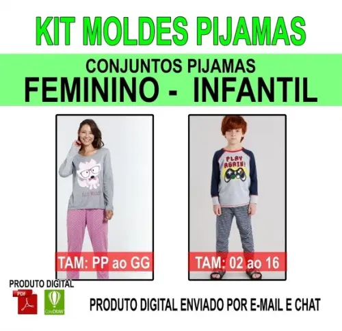 Moldes Conjuntos Pijamas Feminino - Infantil