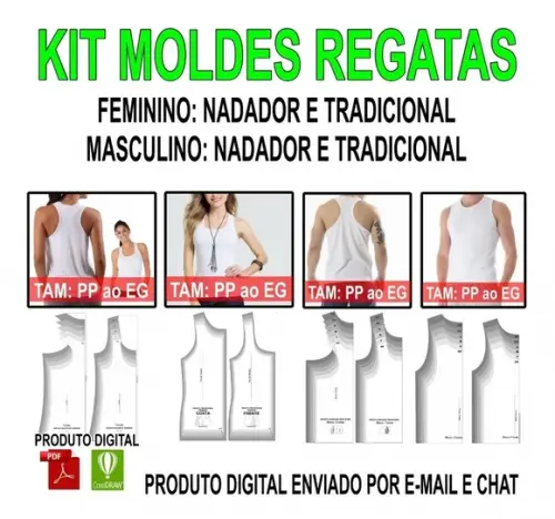 Moldes Digitais Regatas Trad./nadador Feminino e Masculino