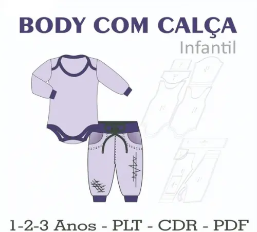Moldes Digital de Body e Calça Moletom Infantil 1 a 3 Anos