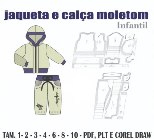 Moldes Digital de Jaqueta e Calça Moletom Infantil
