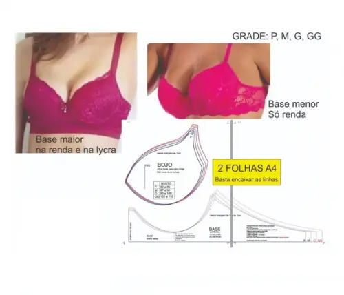Moldes Modelagem Sutiã Acabamento com Renda ou Lycra.