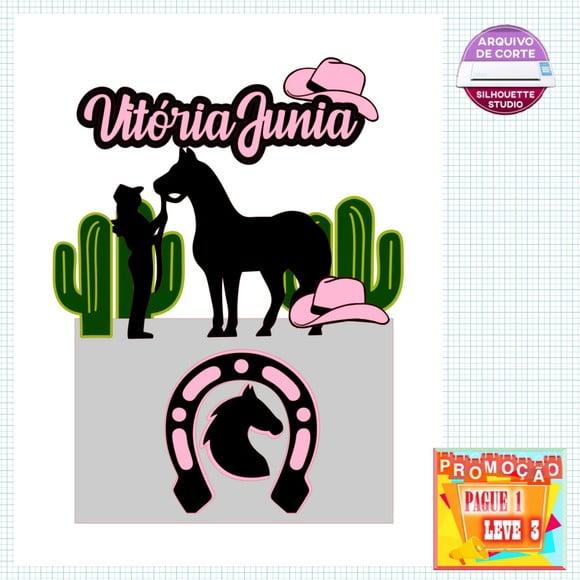 Arquivo corte Topo de Bolo Cavalo Menina Cowgirl
