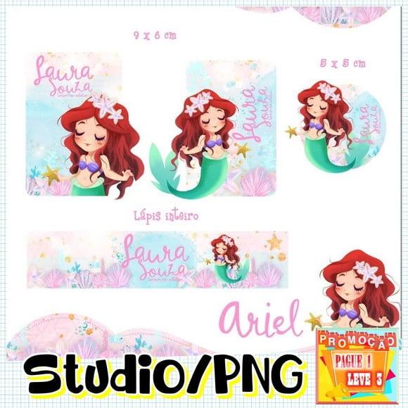 Arquivo Etiqueta Escolar Ariel Pequena Sereia