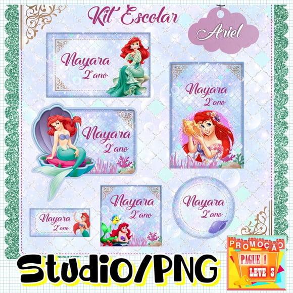 Arquivo Etiqueta Escolar Ariel Pequena Sereia