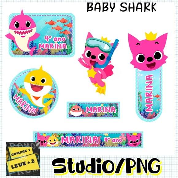 Arquivo Etiqueta Escolar Baby Shark Rosa