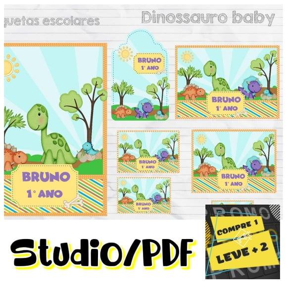 Arquivo Etiqueta Escolar Dinossauro Dino Baby Cute