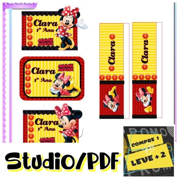 Arquivo Etiqueta Escolar Minnie Vermelha