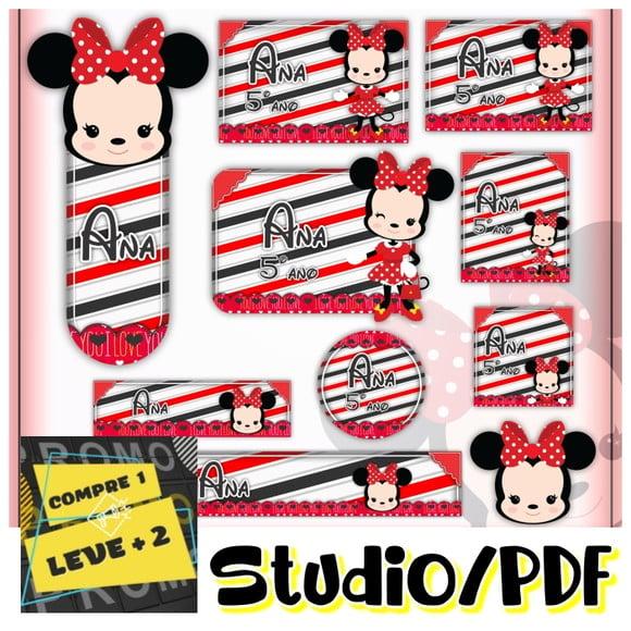 Arquivo Etiqueta Escolar Minnie Vermelha Cute Baby