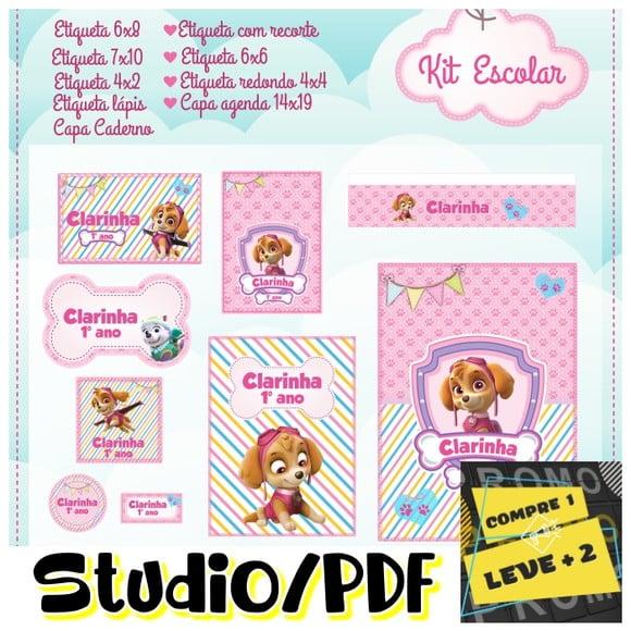 Arquivo Etiqueta Escolar Skye e Everest Patrulha Canina Rosa