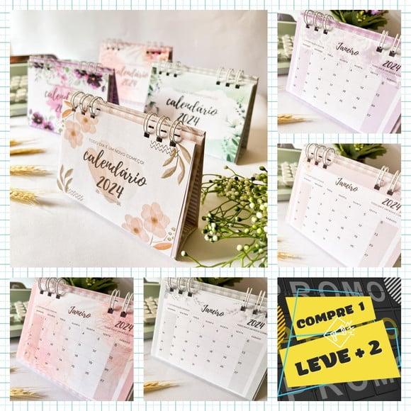 Arquivo Kit Calendário de Mesa 2024 Floral A6 Horizontal