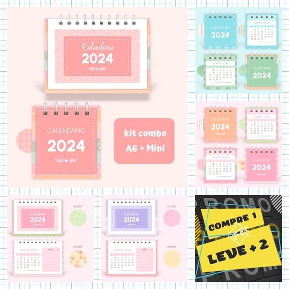 Arquivo Kit Calendário de Mesa 2024 Floral A6 + Mini Pdf/png