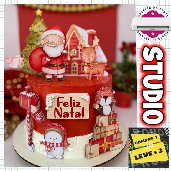 Arquivo Topo de Bolo Papai Noel Aquarela Natal Aquarelado
