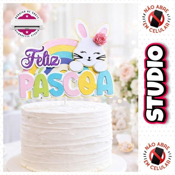 Arquivo Topo de Bolo Feliz Páscoa em Studio e Svg