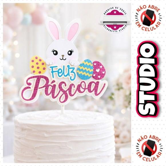 Arquivo Topo de Bolo Feliz Páscoa em Studio e Svg