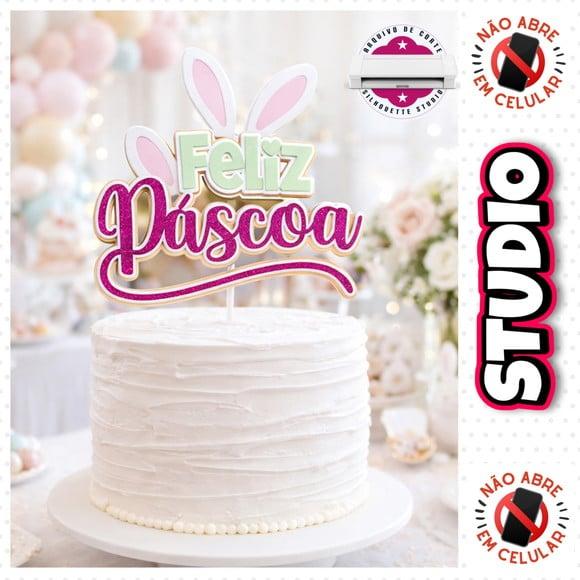 Arquivo Topo de Bolo Feliz Páscoa em Studio e Svg