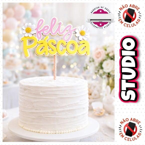 Arquivo Topo de Bolo Feliz Páscoa em Studio e Svg