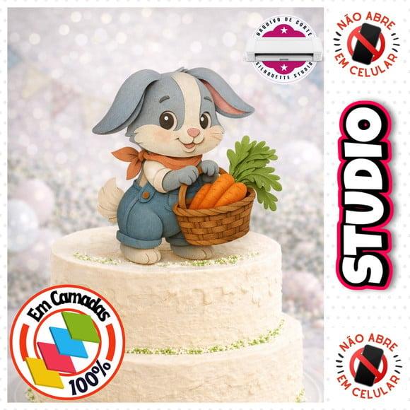 Arquivo Topo de Bolo Páscoa Coelho com Cenoura Feliz Páscoa