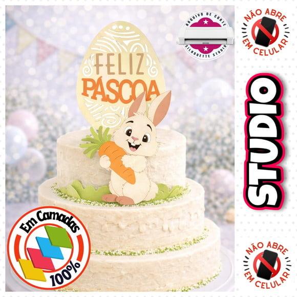 Arquivo Topo de Bolo Páscoa Coelho Comendo Cenoura