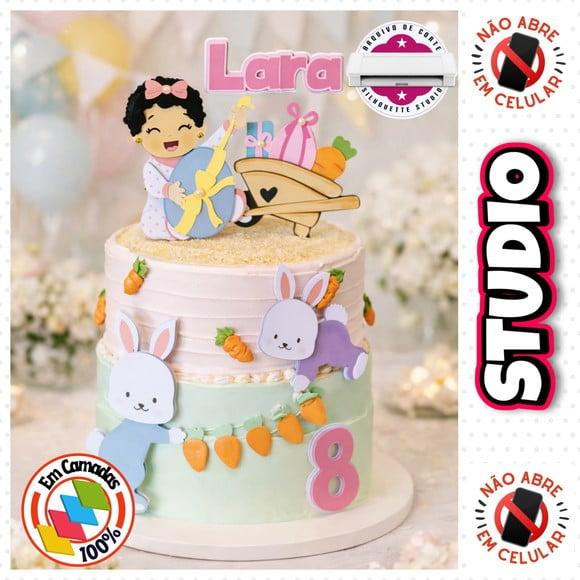 Arquivo Topo de Bolo Páscoa Menina Caça aos Ovos com Coelhos