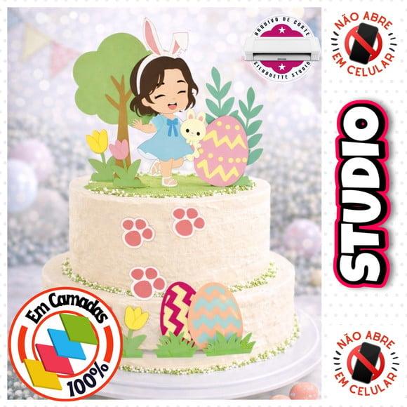 Arquivo Topo de Bolo Páscoa Menina Caça aos Ovos Jardim
