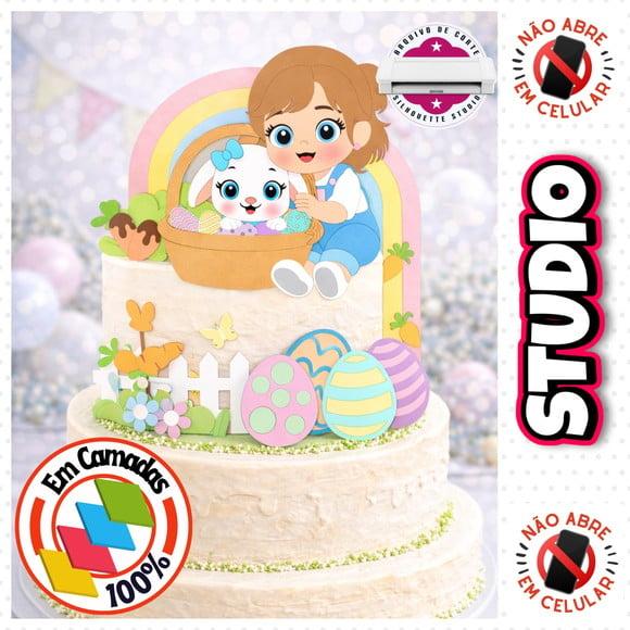Arquivo Topo de Bolo Páscoa Menina com Coelho
