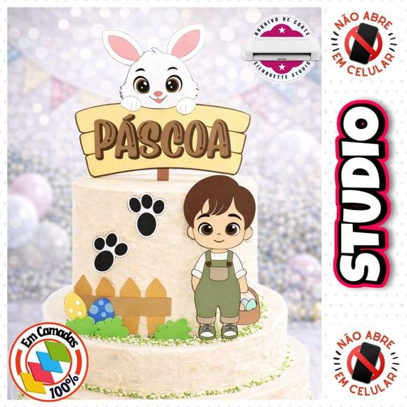 Arquivo Topo de Bolo Páscoa Menino Caça aos Ovos Jardim