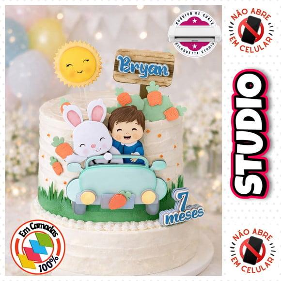 Arquivo Topo de Bolo Páscoa Menino do Carrinho com Coelho