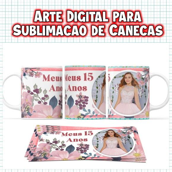 Arte Digital para Sublimação de Caneca Festa 15 Anos Floral