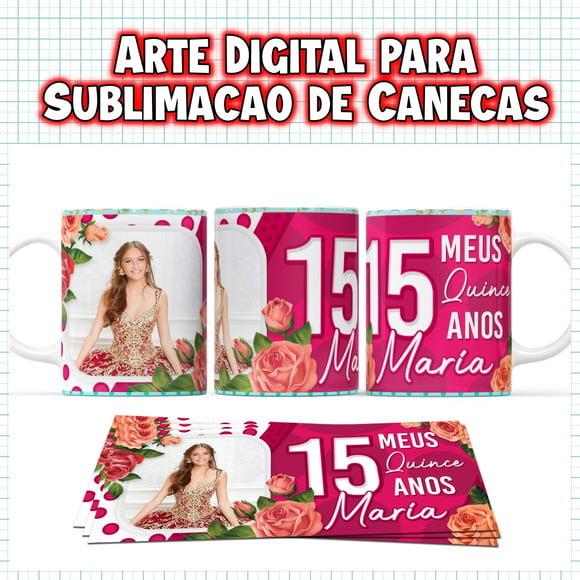 Arte Sublimação para Caneca Festa Aniversário 15 Anos Floral