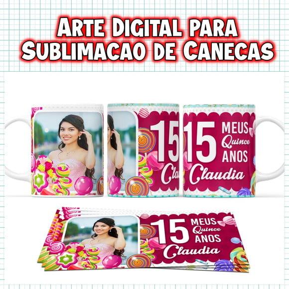 Arte Digital para Sublimação de Canecas Festa Candy 15 Anos