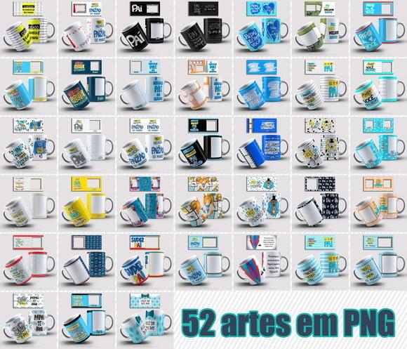 Arquivo Digital Kit 52 Artes para Canecas Dia dos Pais *png*