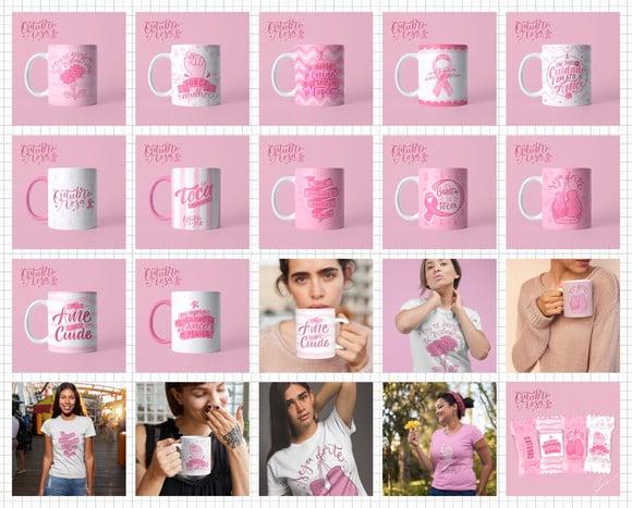 Arquivo digital kit 13 artes para caneca Outubro Rosa