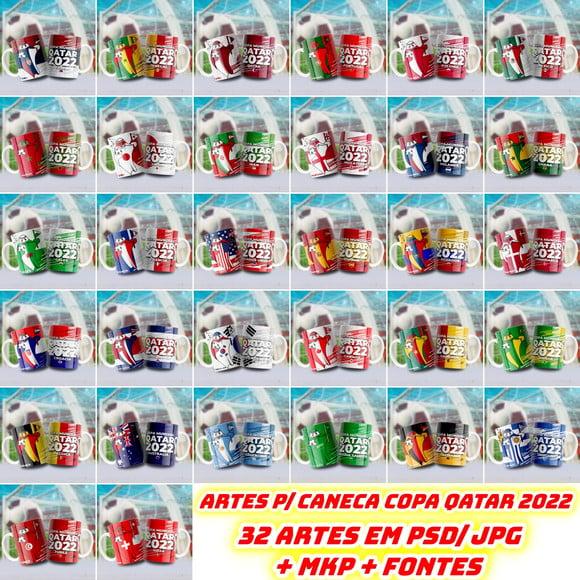 Kit 32 Artes para Caneca Copa Qatar 2022 Arquivo Digital
