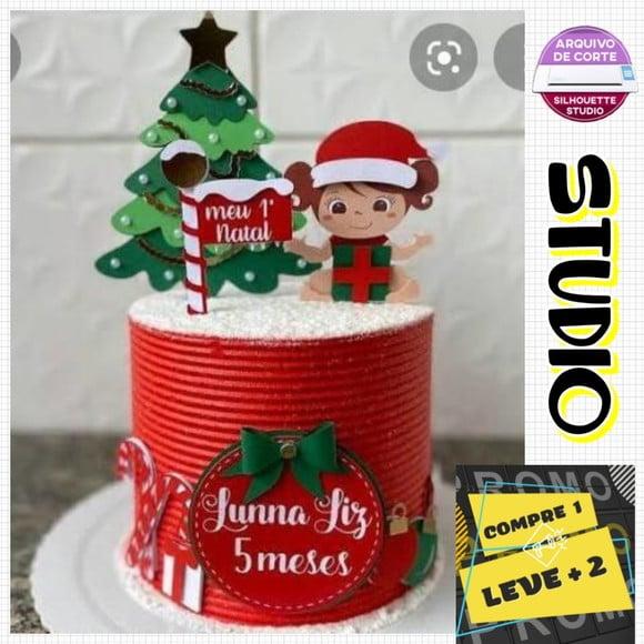 Arquivo Corte Topo de Bolo Natal Menina no Presente Verde