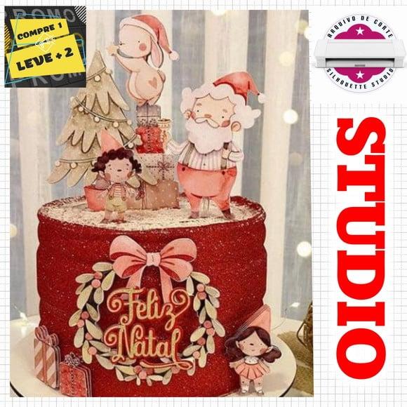 Arquivo Corte Topo de Bolo Natalino Papel Noel Aquarela